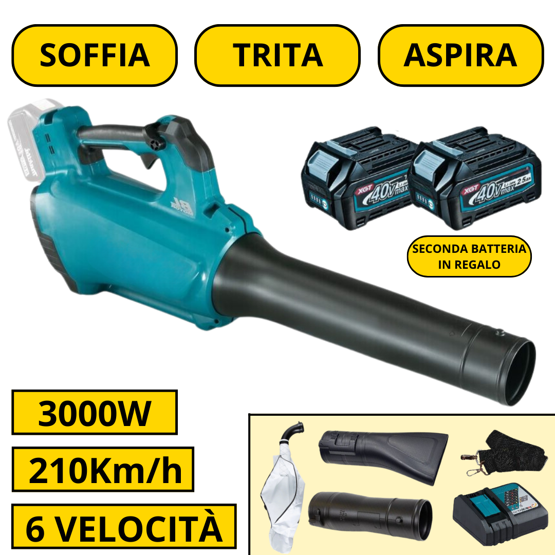 Soffiatore a batteria che aspira e trita