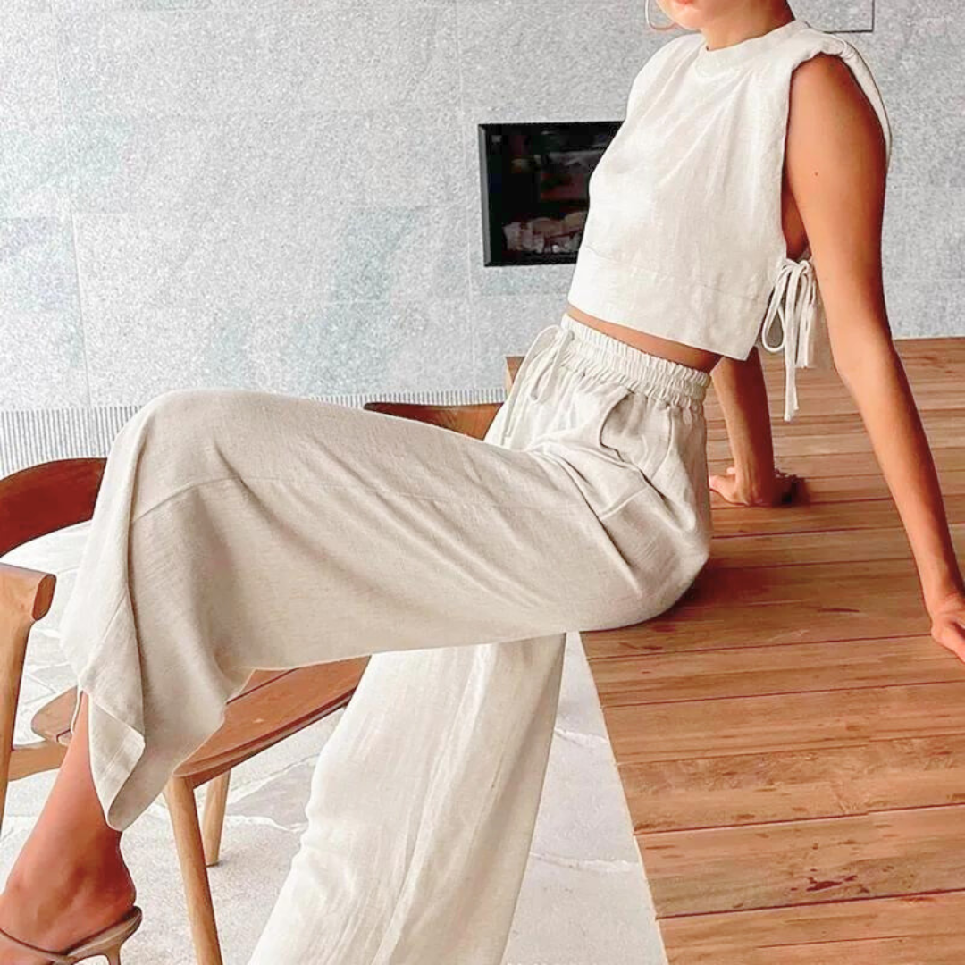 Pantaloni in lino vita alta